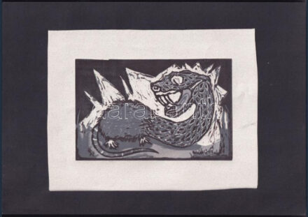 Török Szilvia (?-?): Kígér. Linómetszet, papír, jelzett a hátoldalán, 10x15 cm