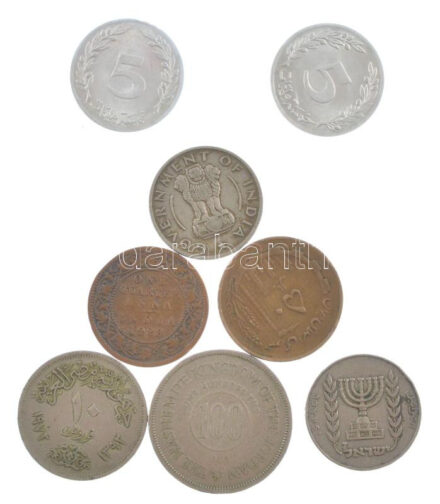 8db-os vegyes afrikai és ázsiai érmetétel, közte Tunézia, India, Egyiptom, Izrael, Jordánia, Irán T:AU-F patina 8pcs of mixed african and asian coin lot, in it Tunesia, India, Egypt, Izrael, Jordan, Iran C:AU-F patina