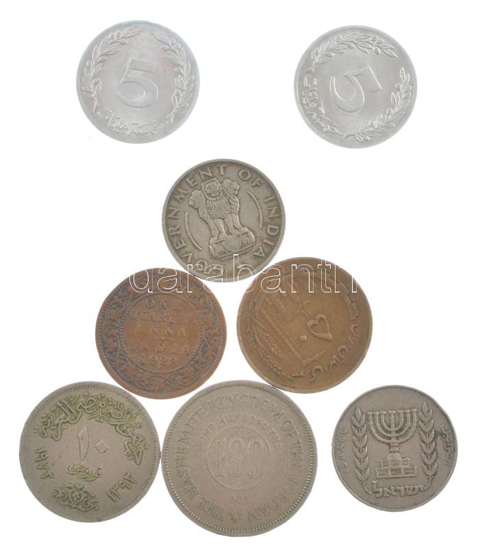 8db-os vegyes afrikai és ázsiai érmetétel, közte Tunézia, India, Egyiptom, Izrael, Jordánia, Irán T:AU-F patina 8pcs of mixed african and asian coin lot, in it Tunesia, India, Egypt, Izrael, Jordan, Iran C:AU-F patina