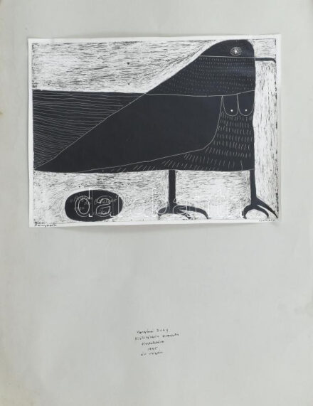 Székely Pierre (1923-2001): A műterem galambja (Pigeon de l'atelier). Fénykarc, papír, jelzett, papírra kasírozva, papír alján Székely Pierre autográf ajándékozási soraival, 18x24 cm