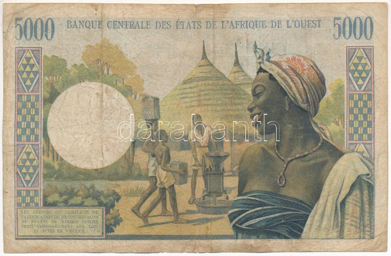 Nyugat Afrikai Államok / Elefántcsontpart DN (1974.) 5000Fr T:F,VG kis beszakadások Western African States / Ivory Coast ND (1974.) 5000 Francs C:F,VG small tears Krause P#104A - Image 2