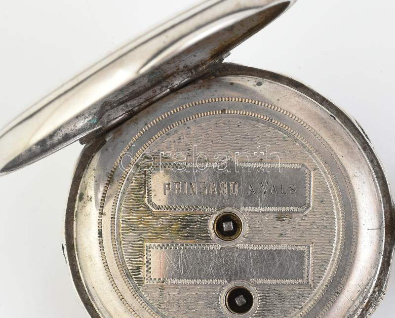 Prinsard a Vals lovas ezüstözött mechanikus zsebóra, kulccsal, működik, d: 43 mm - Image 3