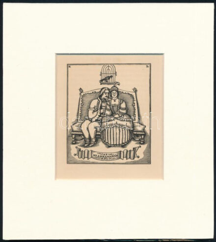 Kozma Lajos (1884-1948): Szarkamadárról. Fametszet, papír, jelzett a metszeten, paszpartuban, 8×6,5 cm