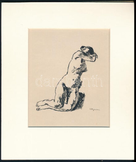 Hermann Lipót (1884-1972): Akt, papír, ofszet, jelzett a nyomaton, 15×12 cm