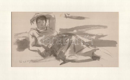 Szőnyi jelzéssel: Fekvő alak, akvarell, papír, paszpartuban, 16,5×31,5 cm