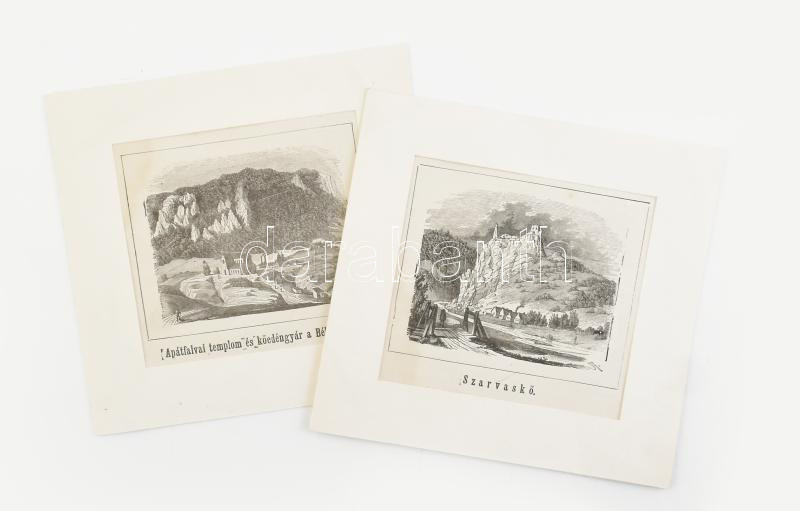 2 db fametszet paszoartuban: Apátfalvai kőedéngyárm Szarvaskő 11x14 cm