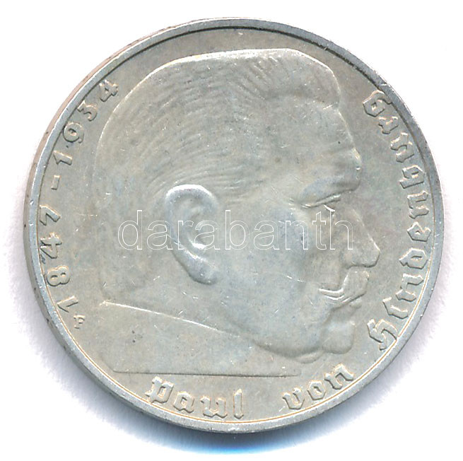 Német Harmadik Birodalom 1939F 2M Ag 'Hindenburg' T:XF,VF German Third Reich 1939F 2 Mark Ag 'Hindenburg' C:XF,VF Krause KM#93