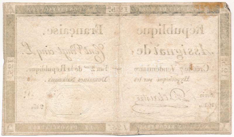 Franciaország 1793. 125L 'Assignata' T:F,VG France 1793. 125 Livres 'Assignata' C:F,VG Krause P#A74 - Image 2