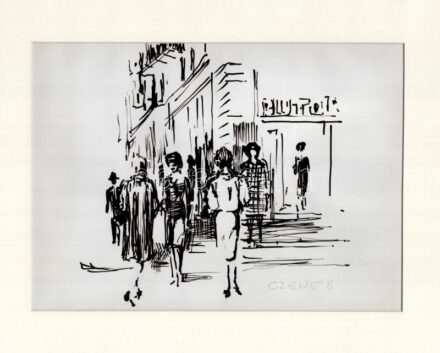 Czene jelzéssel: Járókelők, tus papír, paszpartuban, 21×29 cm