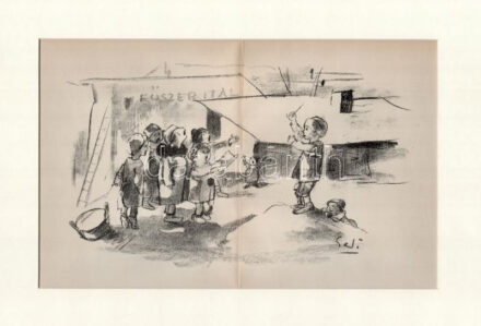 Gedő Lipót (1887-1952): Macskazene, litográfia, papír, jelzett a a litográfián, hajtott, paszpartuban, 19×30 cm