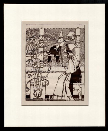 Kós Károly (1883-1977): Atila Királról ének. Cinkográfia (könyvillusztráció), papír, jelzés nélkül, paszpartuban, 20×15 cm