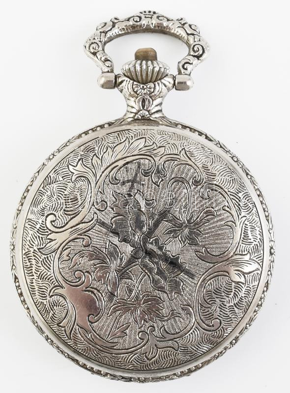 Ezüstözött Henry Castignac mechanikus, szarvasos zsebóra, működik, m: 46 mm - Image 3