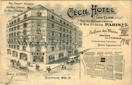 1910 Paris, Cécil Hotel Léon Clair pro.re / map (EK)