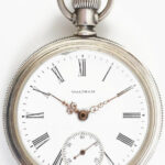 Ezüst Waltham mechanikus zsebóra, jelzett, szép állapot,működik, d: 52 mm