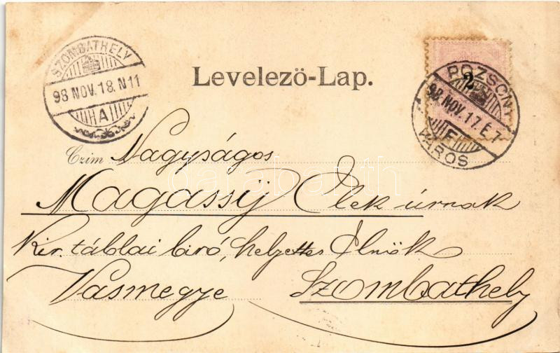 1898 (Vorläufer) Pozsony, Pressburg, Bratislava; Vaskutacska, Ferdinánd király vasfürdő. Ottmar Zieher 1898. / Eisenbrünnel (Eisenbründl), König Ferdinand Eisenbad / Zelezná Studienka / spa, bathhouse (vágott / cut) - Image 2