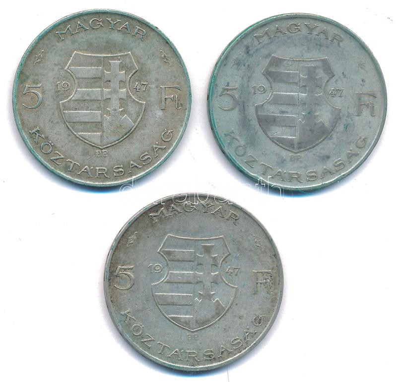1947. 5Ft Ag 'Kossuth' (3x) T:VF,F patina Adamo F8.1 - Image 2