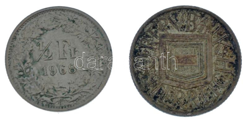 Ausztria 1925. 1/2Sch Ag + Svájc 1968. 1/2Fr Ag T:XF,AU patina T:2 patina Austria 1925. 1/2 Schilling Ag + Switzerland 1952-1968. 1/2 Franc Ag C:XF,AU patina Krause KM#2839, Krause KM#23 - Image 2
