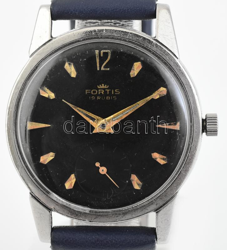 Fortis WW2 mechanikus karóra, kissé kopott bőrszíj, működik, d: 34mm