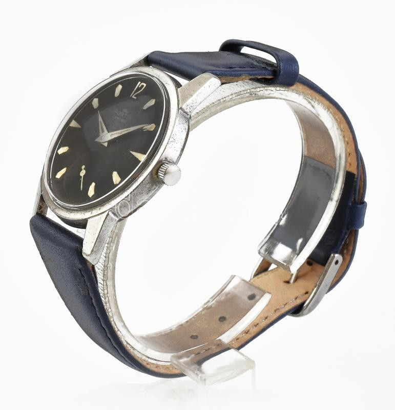 Fortis WW2 mechanikus karóra, kissé kopott bőrszíj, működik, d: 34mm - Image 2
