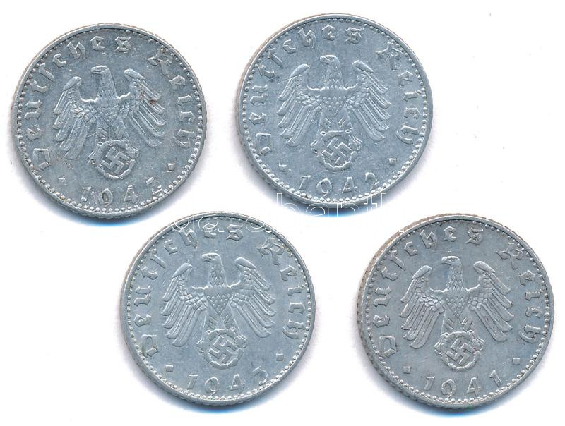 Német Harmadik Birodalom 1941-1943. 50pf Al (4xklf) T:XF,VF patina German Third Reich 1941-1943. 50 Pfennig Al (4xdiff) C:XF,VF patina - Image 2