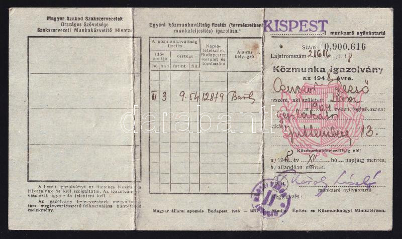 1948 Kispest, közmunka igazolvány - Image 2