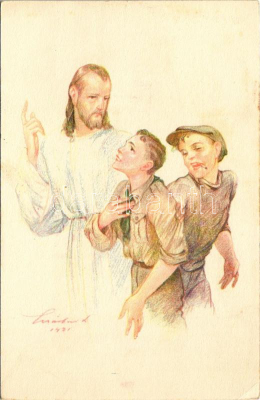 A cserkész egyeneslelkű. A Magyar Cserkészszövetség kiadása / Hungarian boy scout art postcard s: Márton L. (EK)