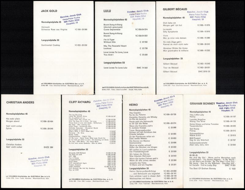 cca 1970 Külföldi énekesek és előadók, 7 db fényképes nyomtatvány, EMI Columbia kiadása, 14x9 cm körül - Image 2