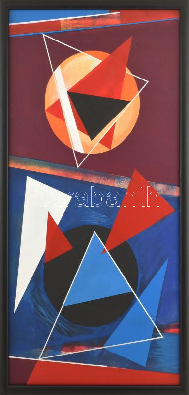 Koppány Attila (1947-): Kompozíció. Akril, vászon. Jelezve a hátoldalon. Fakeretben. 100x50 cm / Acrylic on canvas, signed on the reverse, framed. KIZÁRÓLAG SZEMÉLYES ÁTVÉTEL, NEM POSTÁZZUK! / ONLY PERSONAL COLLECTION AT OUR OFFICE!
