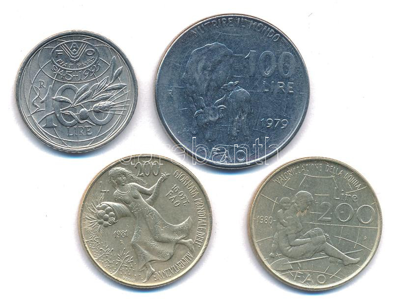 Olaszország 1979. 100L 'FAO' + 1980. 200L 'FAO' + 1981. 200L 'FAO' + 1995. 100L 'FAO' T:AU,XF Italy 1979. 100 Lire 'FAO' + 1980. 200 Lire 'FAO' + 1981. 200 Lire 'FAO' + 1995. 100 Lire 'FAO' C:AU,XF Krause KM#106, KM#107, KM#109, KM#180
