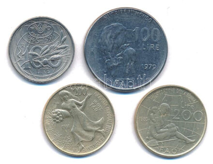 Olaszország 1979. 100L 'FAO' + 1980. 200L 'FAO' + 1981. 200L 'FAO' + 1995. 100L 'FAO' T:AU,XF Italy 1979. 100 Lire 'FAO' + 1980. 200 Lire 'FAO' + 1981. 200 Lire 'FAO' + 1995. 100 Lire 'FAO' C:AU,XF Krause KM#106, KM#107, KM#109, KM#180