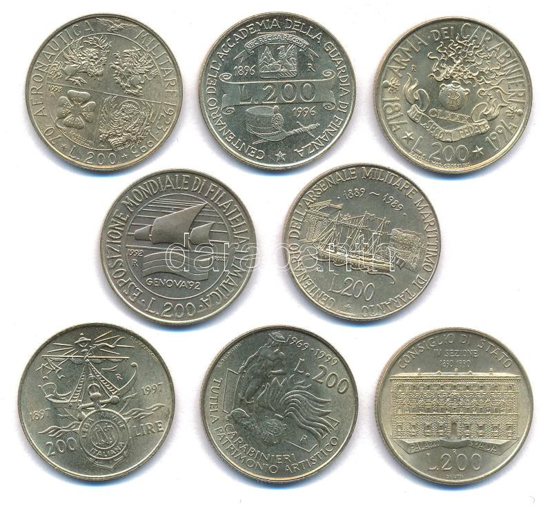 Olaszország 1981-1999. 200L (9xklf) forgalmi emlékpénzek T:AU,XF Italy 1981-1999. 200 Lire (9xdiff) circulating commemorative coins C:AU,XF