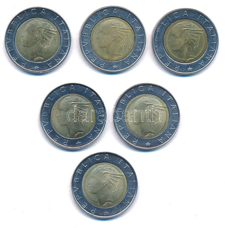Olaszország 1993-1999. 500L (6xklf) forgalmi emlékpénzek T:AU-VF Italy 1993-1999. 500 Lire (6xdiff) circulating commemorative coins C:AU-VF - Image 2