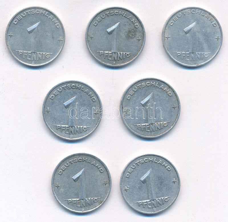 NDK 1948-1953. 1pf Al (7xklf, közte A és E verdejelek) T:XF,VF GDR 1948-1953. 1 Pfennig Al (7xdiff, within A and E mintmarks) C:XF,VF