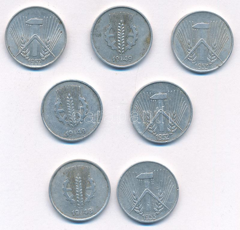 NDK 1948-1953. 1pf Al (7xklf, közte A és E verdejelek) T:XF,VF GDR 1948-1953. 1 Pfennig Al (7xdiff, within A and E mintmarks) C:XF,VF - Image 2