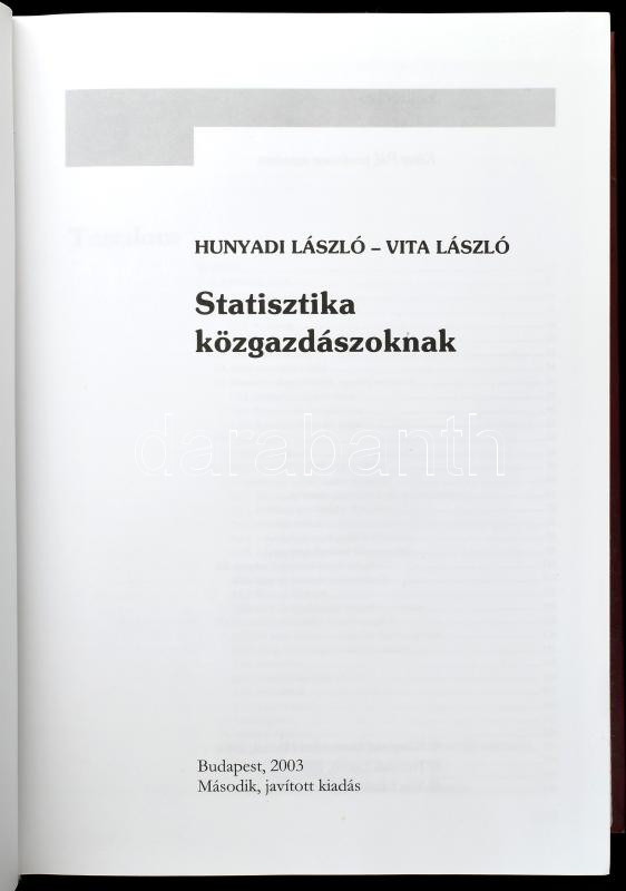 Hunyadi-Vita: Statisztika közgazdászoknak. Bp. 2003, KSH. Második, javított kiadás. Kiadói kartonált papírkötés. - Image 2