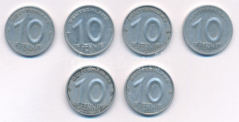 NDK 1948-1953. 10pf Al (6xklf, közte 1950E) T:XF,VF GDR 1948-1953. 10 Pfennig Al (6xdiff, within 1950E) C:XF,VF