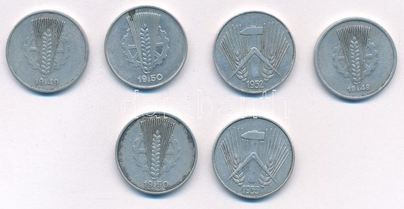 NDK 1948-1953. 10pf Al (6xklf, közte 1950E) T:XF,VF GDR 1948-1953. 10 Pfennig Al (6xdiff, within 1950E) C:XF,VF - Image 2