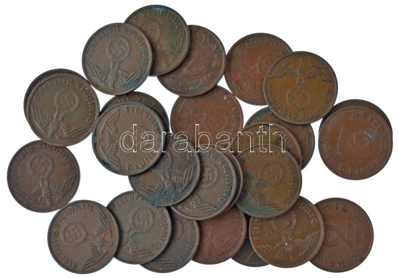 Német Harmadik Birodalom 1937-1940. 2pf bronz (27db/11xklf) T:XF-F patina, ü. German Third Reich 1937-1940. 2 Pfennig bronze (27pcs/11xdiff) C:XF-F patina, ding