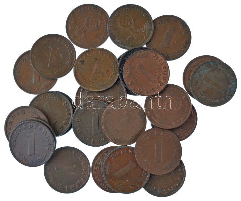 Német Harmadik Birodalom 1937-1940. 1pf bronz (29db/9xklf) T:XF,VF patina German Third Reich 1937-1940. 1 Pfennig bronze (29pcs/9xdiff) C:XF,VF patina