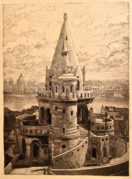 Weber József (?-?): Halászbástya (Budapest). Rézkarc, papír, jelzett, sérült lapszélekkel, 30x22 cm