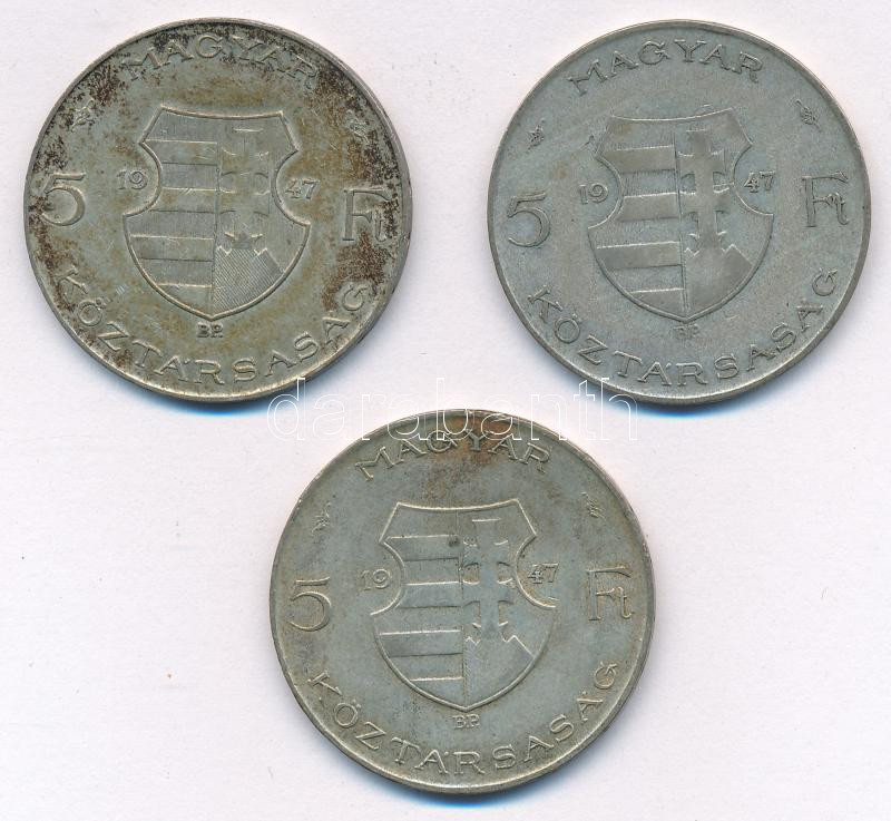 1947. 5Ft Ag 'Kossuth' (3x) T:VF,F patina Adamo F8.1 - Image 2
