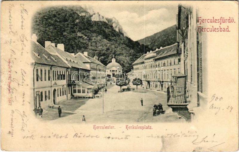 1900 Herkulesfürdő, Herkulesbad, Baile Herculane; Herkules tér / Herkulesplatz / square, spa. Stengel & Co. (felületi sérülés / surface damage)