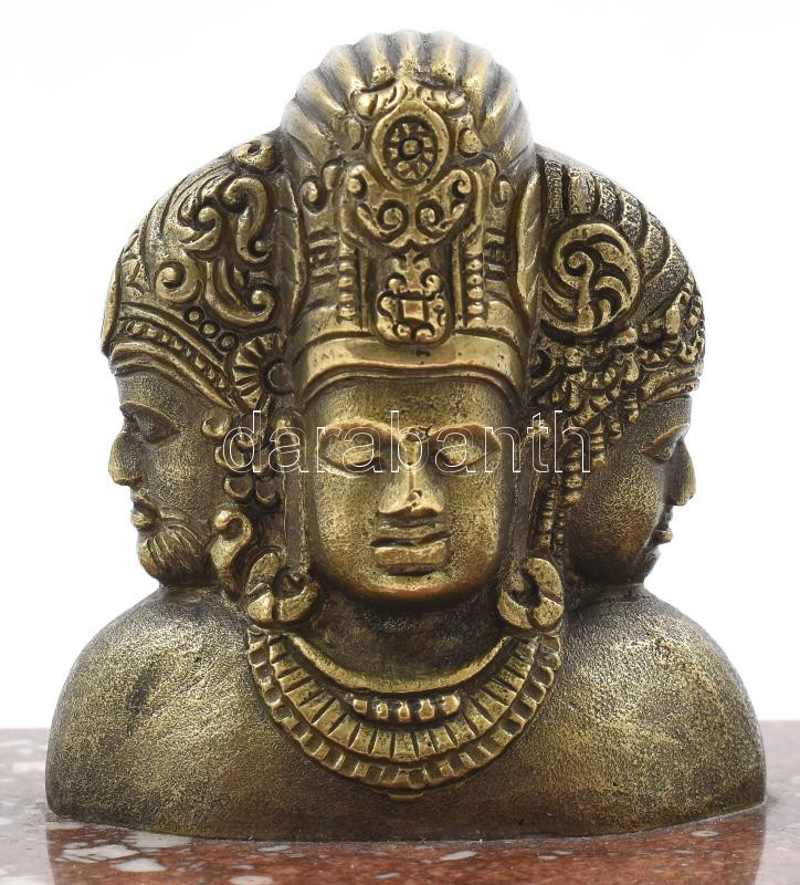 Háromfejű istenség szobor. Bronz, márvány talapzaton m: 10 cm, sz: 15 cm - Image 2