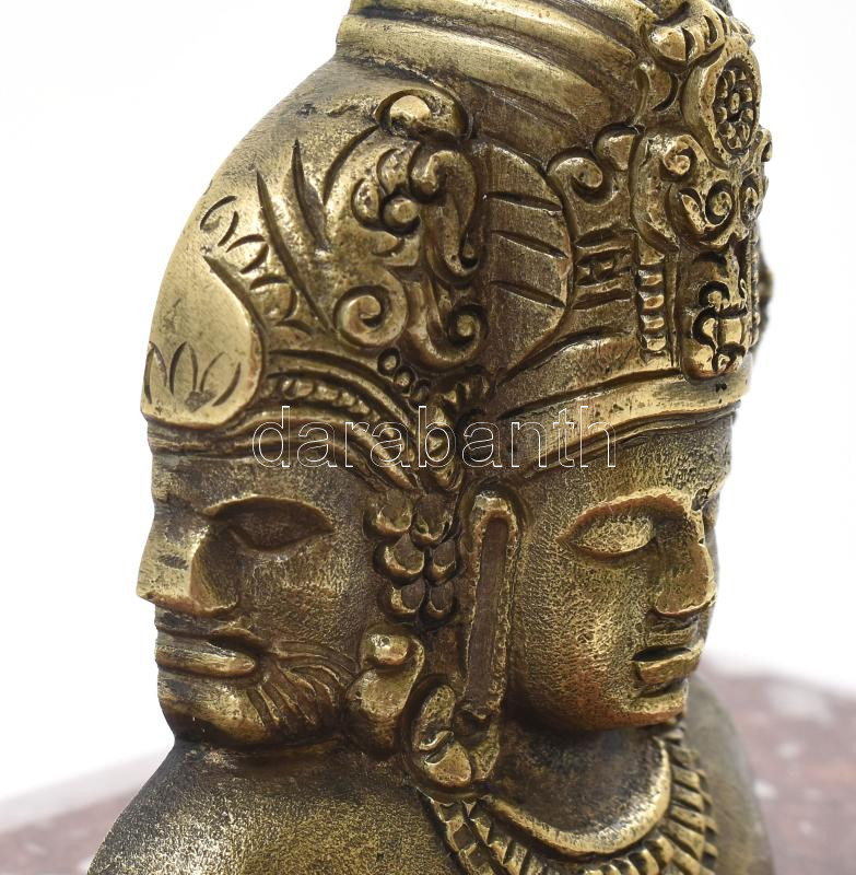 Háromfejű istenség szobor. Bronz, márvány talapzaton m: 10 cm, sz: 15 cm - Image 3