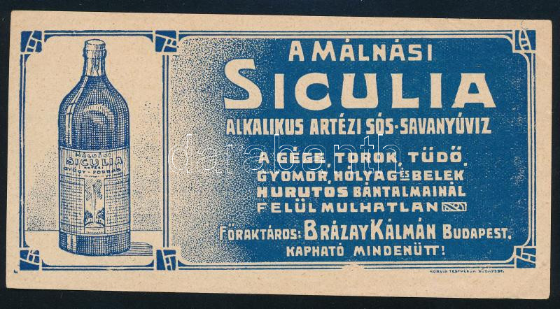 Málnási Sicula alkalikus artézi sós-savanyúvíz számolócédula