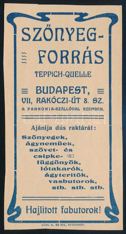 Szőnyegforrás Budapest számolócédula