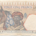 Francia Nyugat-Afrika 1942. 25Fr T:F folt, kis szakadás French West Africa 1942. 25 Francs C:F spot, small tear