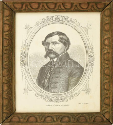Báró Jósika Miklós (1794-1865) 1861. évi arcképe. Rotációs fametszet, papír. Jelzés nélkül. Dekoratív üvegezett fakeretben. 19x14 cm