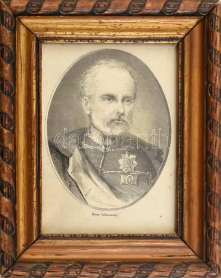 cca 1880 Bem tábornok kitüntetéssel. Rotációs fametszet, papír. Jelzett a metszeten. 18x13 cm. Üvegezett fakeretben.