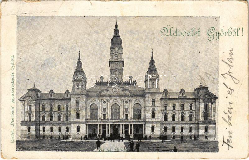 1902 Győr, Az új városháza. Pannonia papírkereskedés kiadása (EB)
